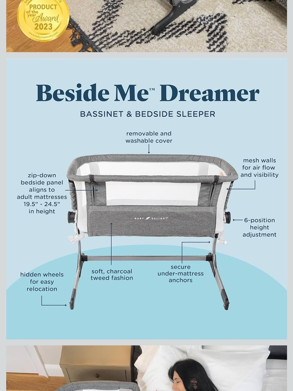 Beside Me Dreamer Bassinet & Bedside Sleeper — Charcoal